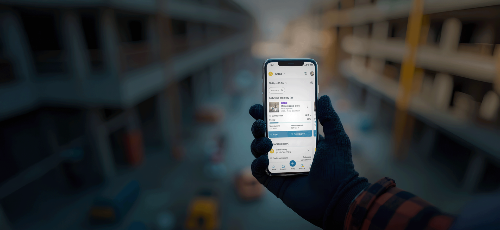 photo of the phone with time tracking app for builders