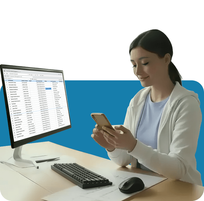 Office worker workin with a report app
